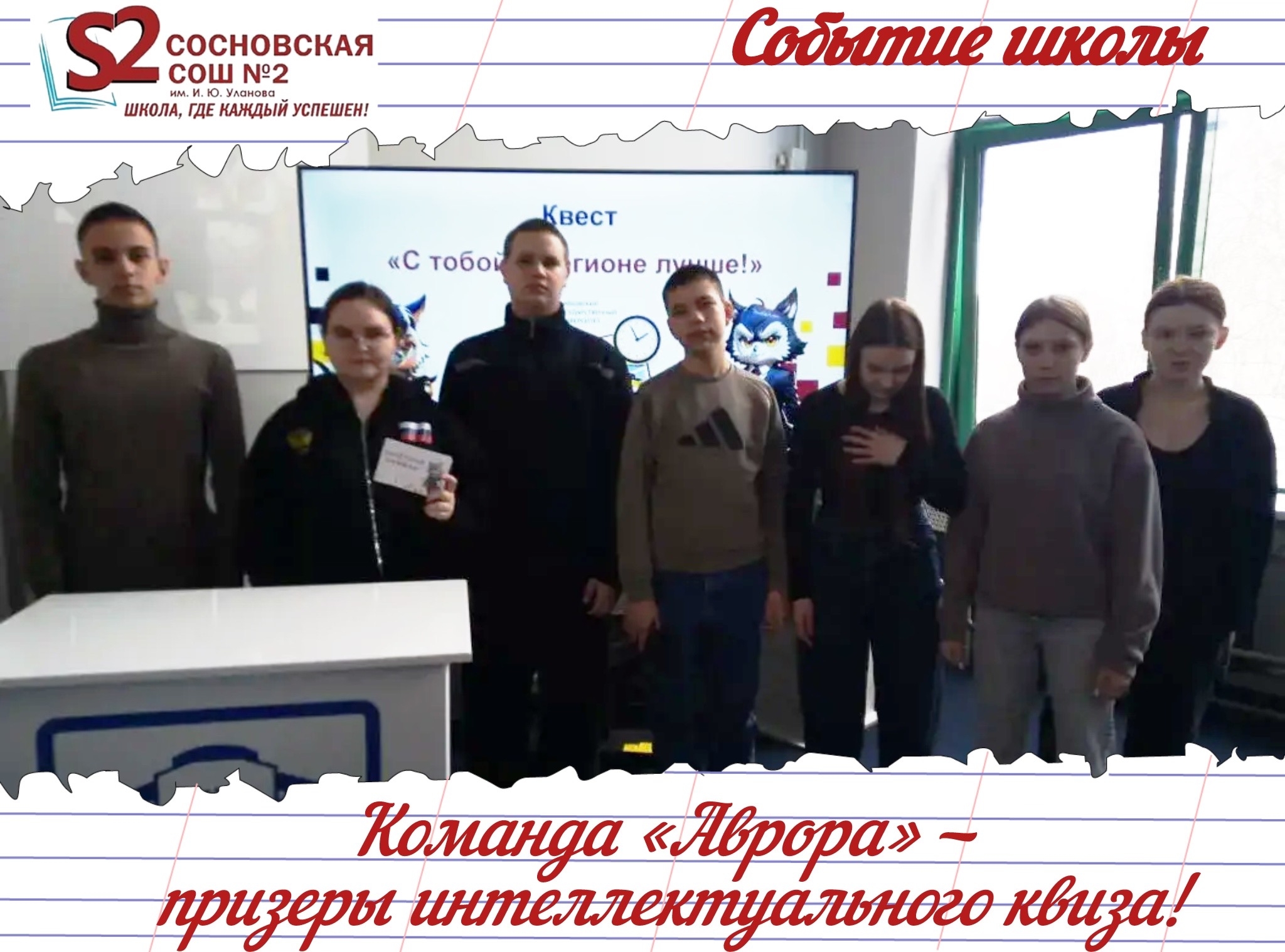 Команда «Аврора» МБОУ Сосновской СОШ № 2 им. И.Ю. Уланова — бронзовые призеры квиза «Культурный код Т…»!.